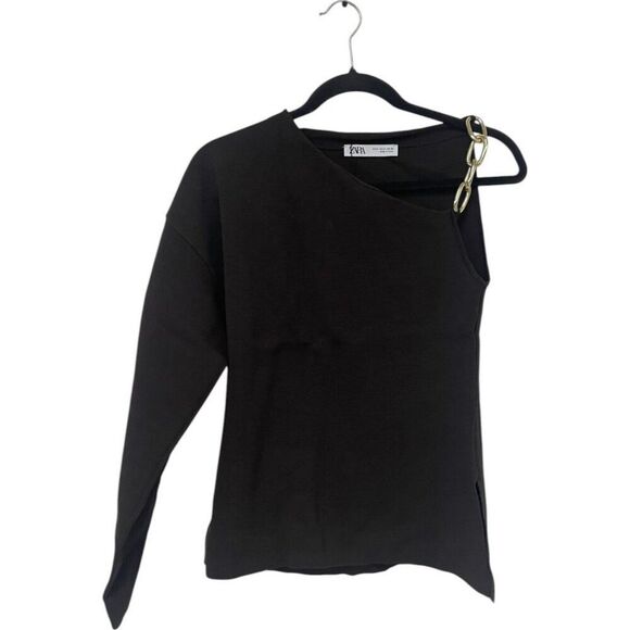 Zara Womens Top Medium M Asymmetric Knit with Chain One brown 2142/274 NWT - Picture 1 of 14